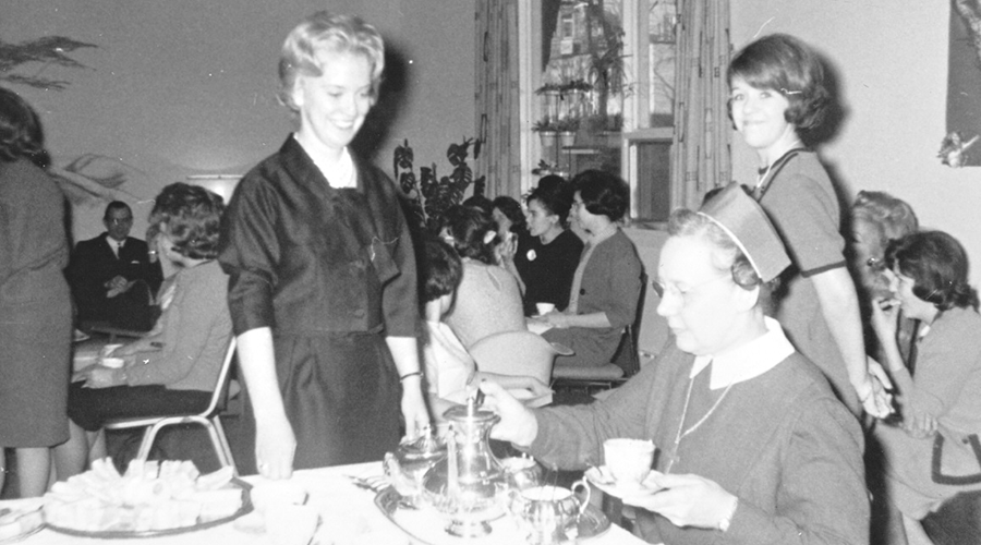 Sister Schmeltzer pours tea