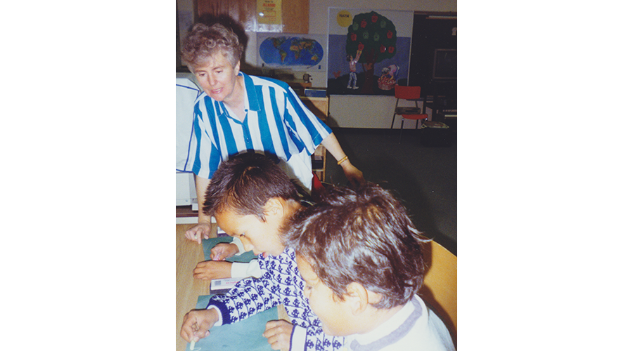 Sister Flynn with students