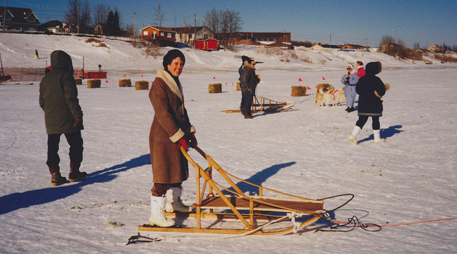 Sister Francoeur on dogsled