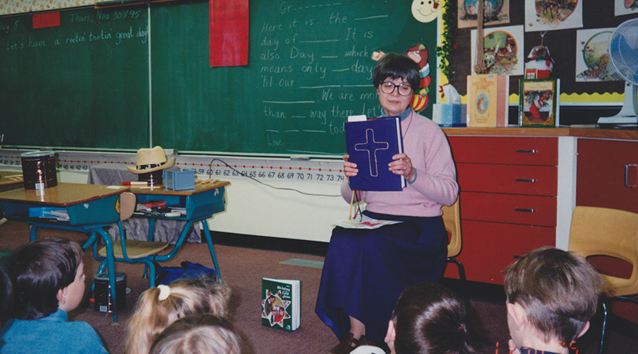 Sister Zampese and Grade 2 students