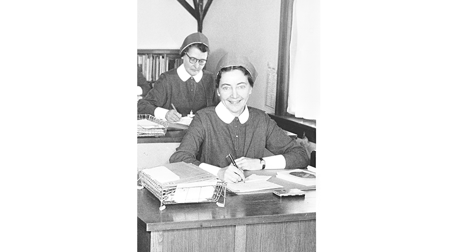 Sister Mary Jackson at her desk in Edmonton