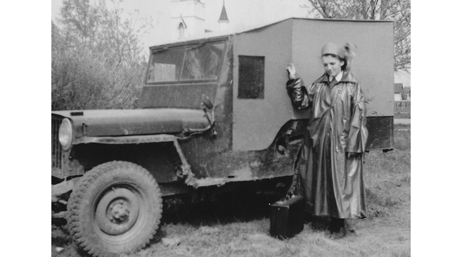 Sister Eileen Bridgeo and jeep